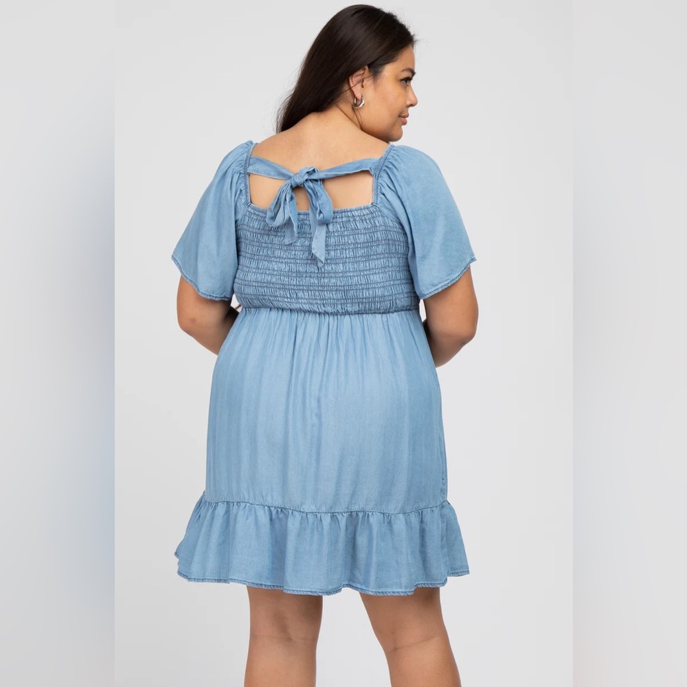 🔴5 for $40 SALE Perch by Blue Pepper Chambray Smocked Denim Tie Back w Ruffle 3X - Picture 2 of 14